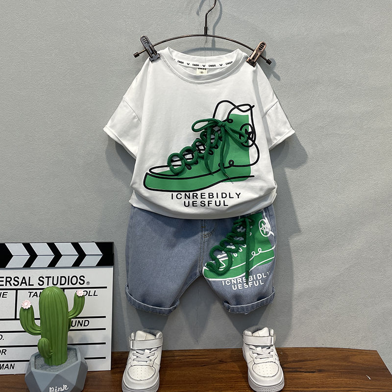 Boys Clothing Set shorts t-shirts + demin jeans 2pcs Suits For Boys Clothes Summer Kids Sport Tracksuit 2-12 years