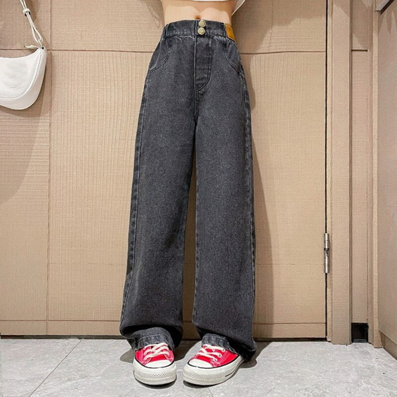 Teenage Student Girls Jeans Spring Kids Denim Pants Casual Jeans for Girls 6 8 10 12 14 Years Elastic Waist Children Trousers