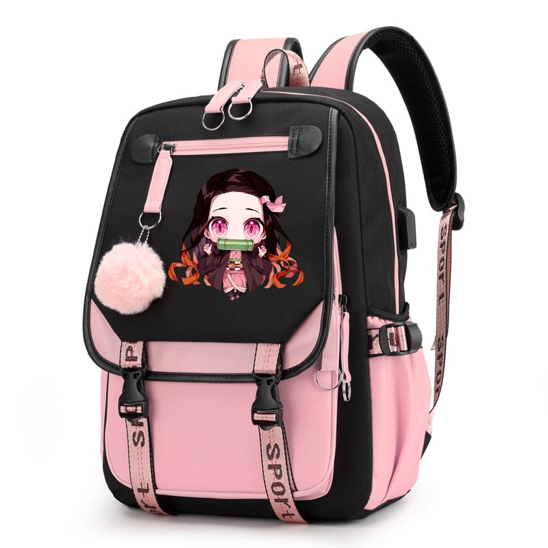 Anime Backpack Demon Slayer Nezuko Kawaii Cartoon School Bag for Adults Large Capacity Manga To Travel Daily Girls' Bookbags