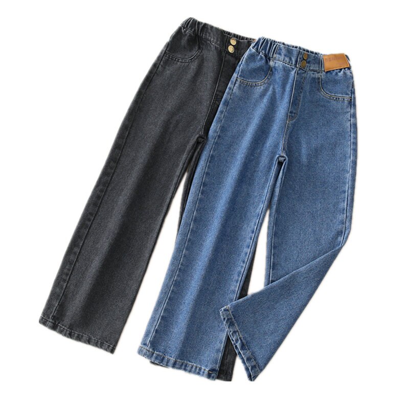 Teenage Girls Jeans With Fleece Autumn Winter Casual Fashion Kids Wide Leg Insulated Jeans Pants School Children Denim Trousers