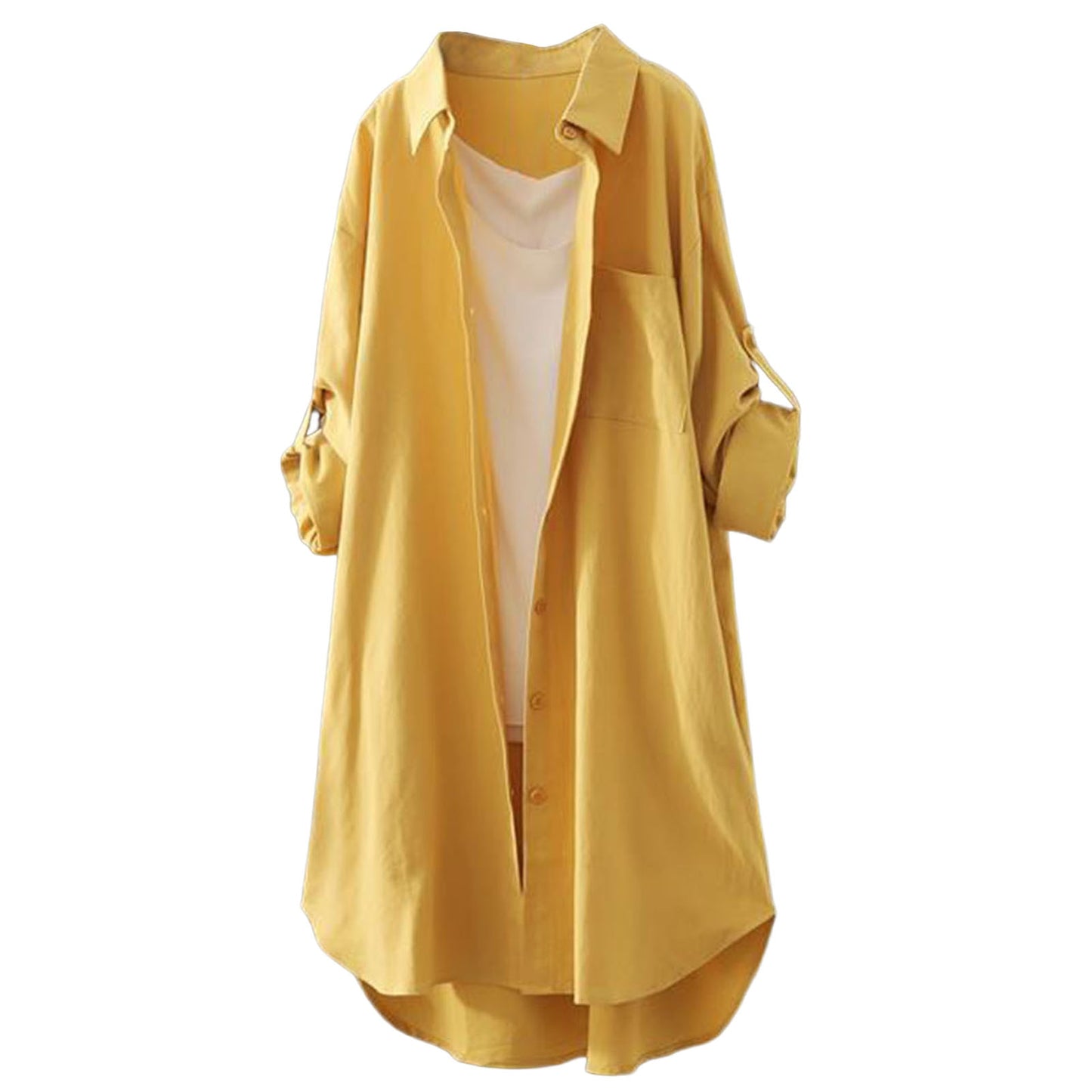 Women Shirt Dress Turn-Down Collar Roll-up Sleeve Buttons Closure Sunscreen Shirt Plaid Print Mid-Length Loose Female Clothing