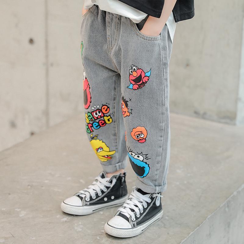 Boys Jeans Spring and Autumn New Funny Head Medium and Big Childrens Casual Children's Clothing Spring Loose Long Pants