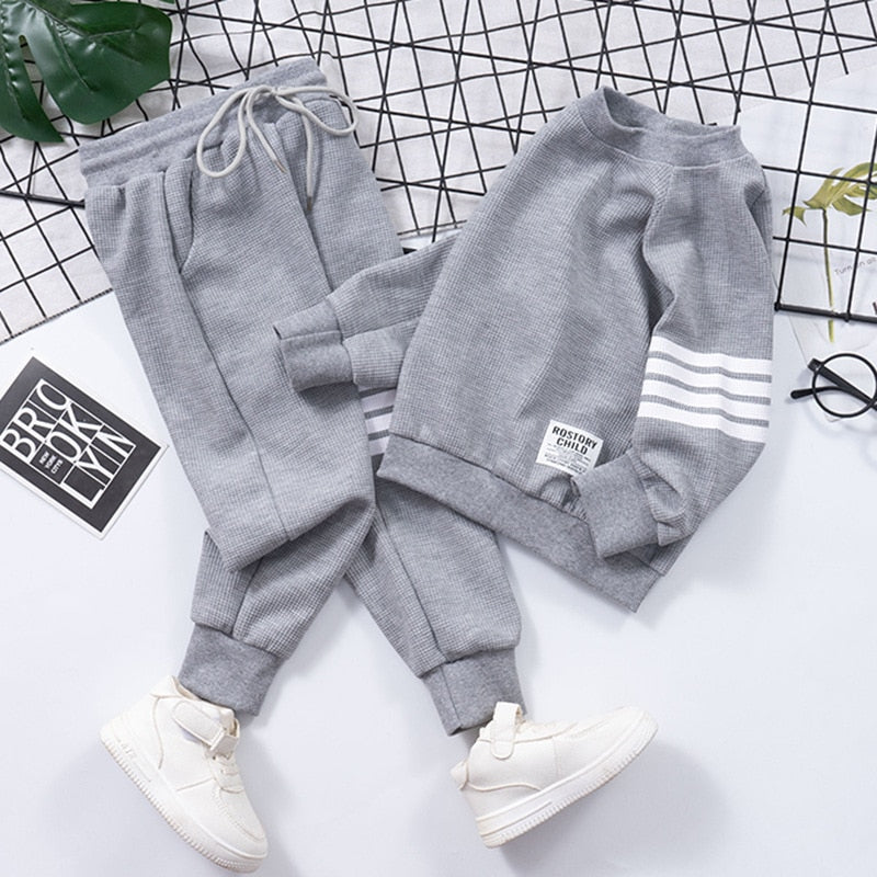 Spring Striped Baby Boys Workout Sweatshirt + Drawstring Sweatpant Sets Kids Tracksuit Child Jumper Pant Jogger Set 2-11 Years