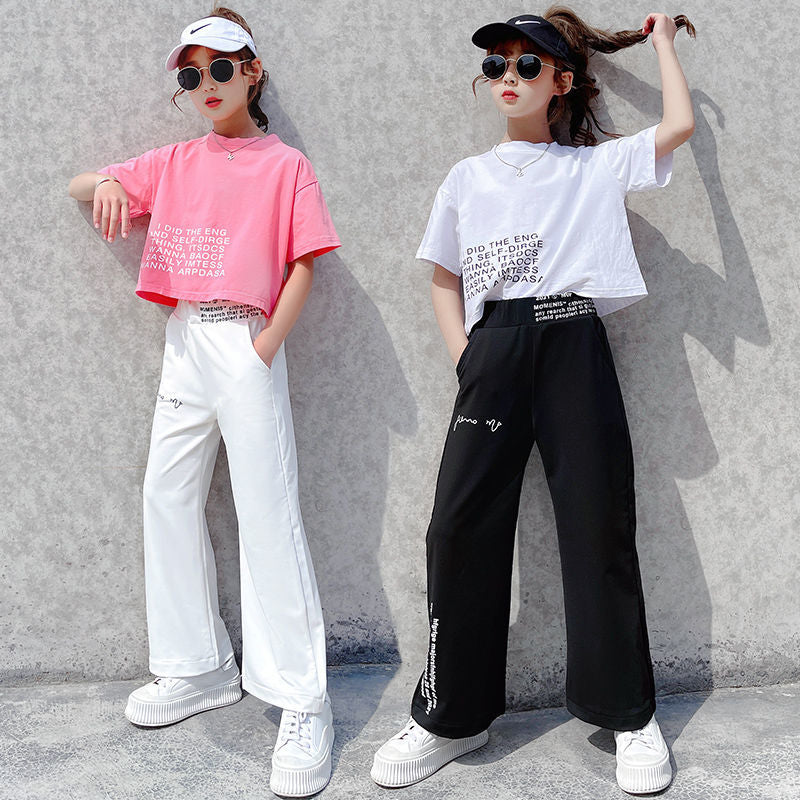 Summer Kids Teenager Track suit 5 6 7 8 9 10 11 12 13 14 Years Baby Girls Clothes Set Child Tops T Shirt + Sweat suit Pant
