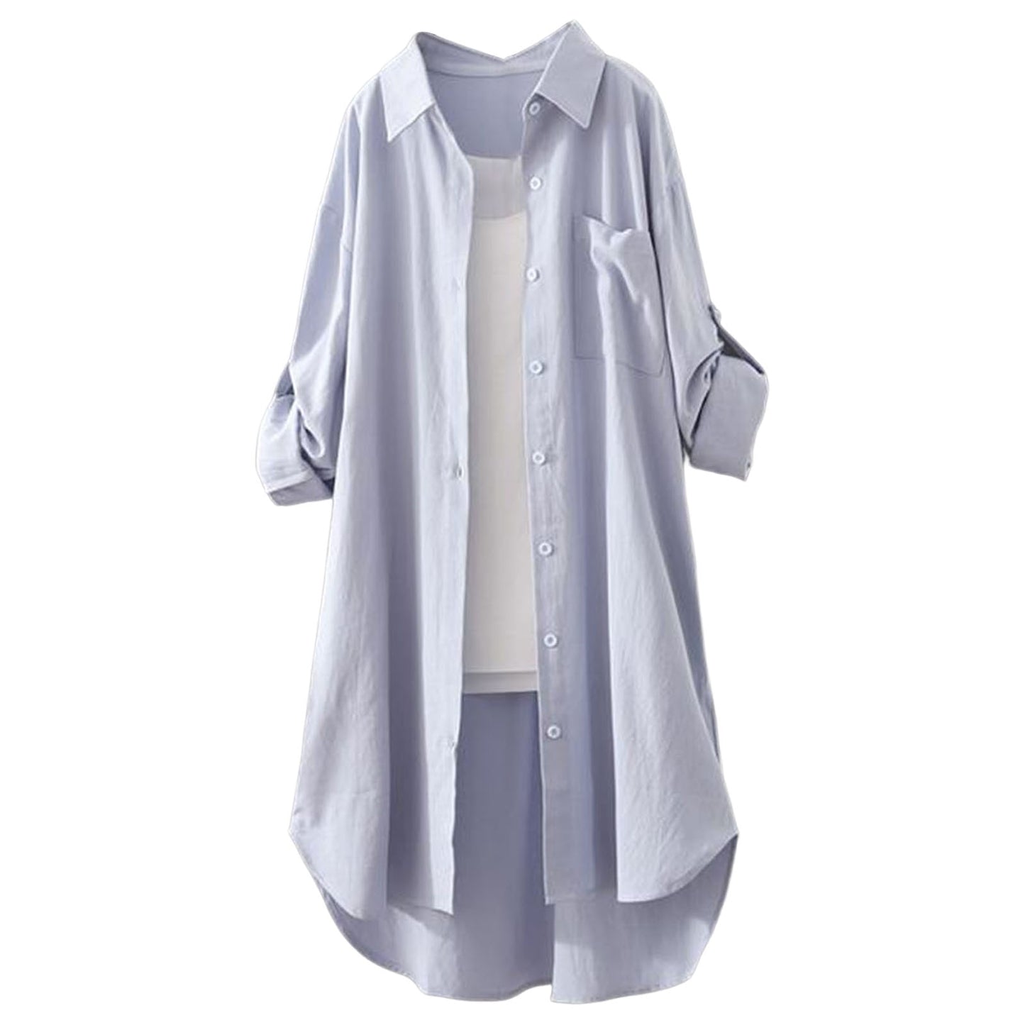 Women Shirt Dress Turn-Down Collar Roll-up Sleeve Buttons Closure Sunscreen Shirt Plaid Print Mid-Length Loose Female Clothing