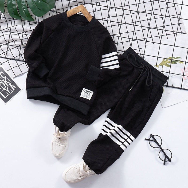 Spring Striped Baby Boys Workout Sweatshirt + Drawstring Sweatpant Sets Kids Tracksuit Child Jumper Pant Jogger Set 2-11 Years