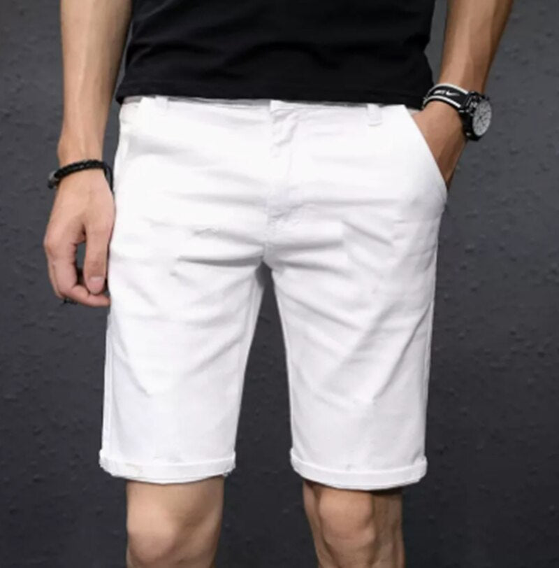 Summer Denim Off White Shorts Ripped Holes Black Half Jean Boys Scratched Distressed Plus Size 38 40 42 Trousers