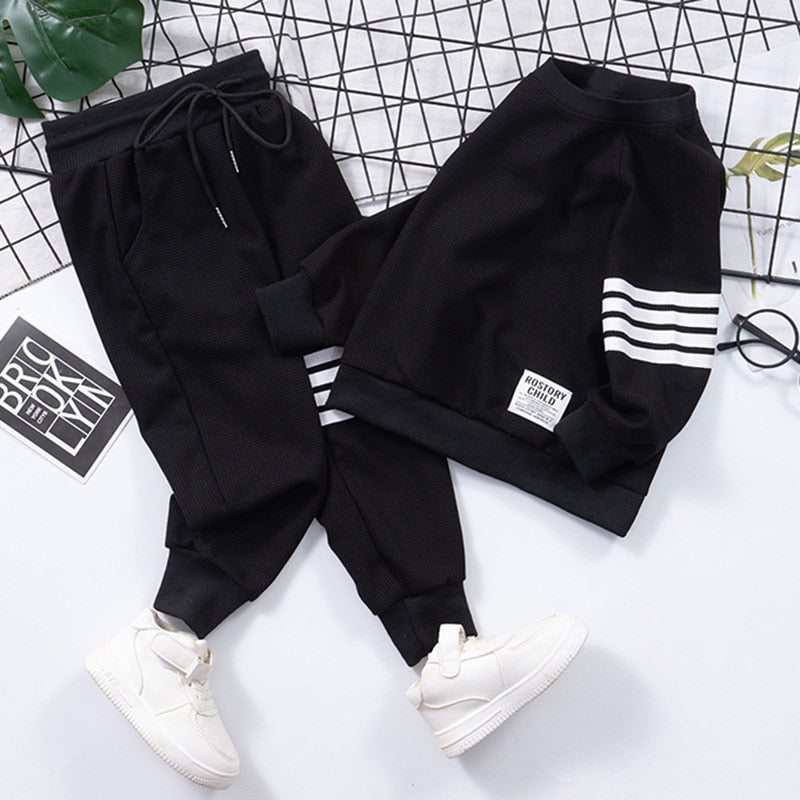 Spring Striped Baby Boys Workout Sweatshirt + Drawstring Sweatpant Sets Kids Tracksuit Child Jumper Pant Jogger Set 2-11 Years