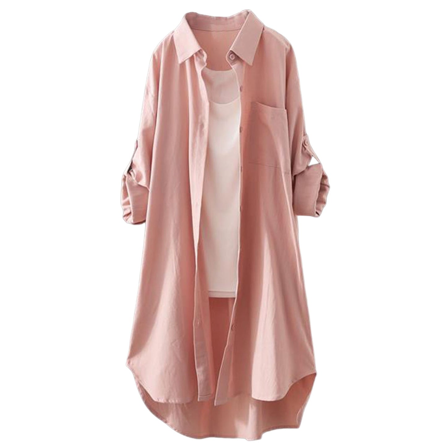 Women Shirt Dress Turn-Down Collar Roll-up Sleeve Buttons Closure Sunscreen Shirt Plaid Print Mid-Length Loose Female Clothing