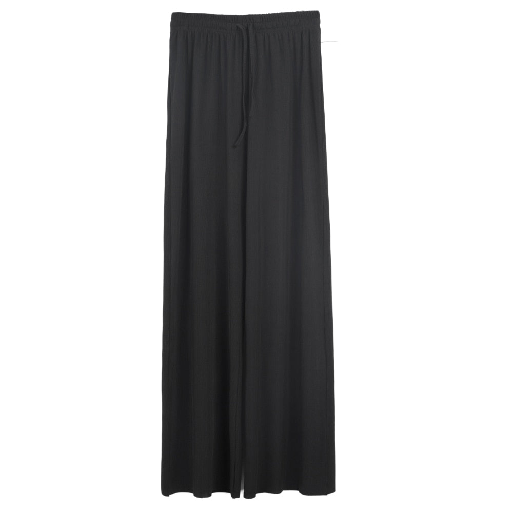 Spring and Autumn New Ladies Ice Silk Light Wide Leg Trousers Girl Solid Color High Waist Loose Wild Straight Casual Pants