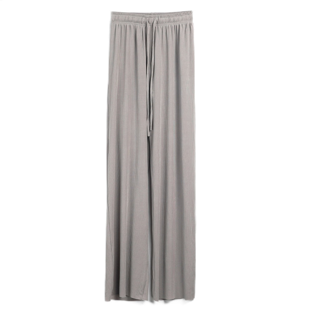 Spring and Autumn New Ladies Ice Silk Light Wide Leg Trousers Girl Solid Color High Waist Loose Wild Straight Casual Pants