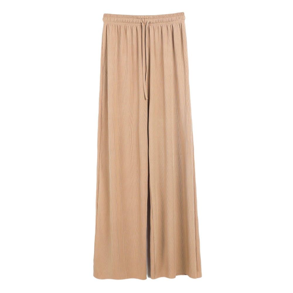 Spring and Autumn New Ladies Ice Silk Light Wide Leg Trousers Girl Solid Color High Waist Loose Wild Straight Casual Pants
