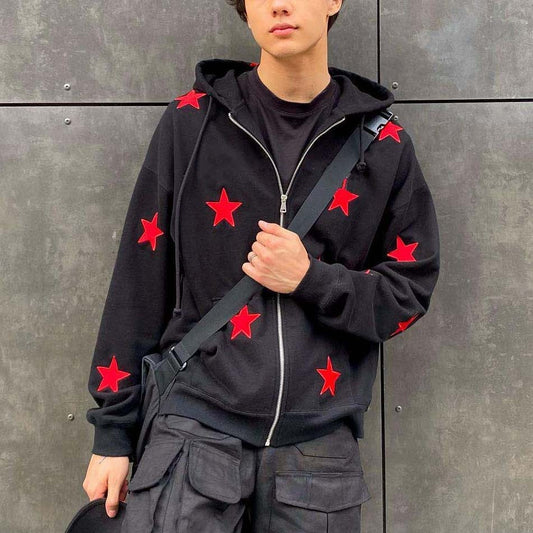 Embroidered Star Loose Zip Design Sweater