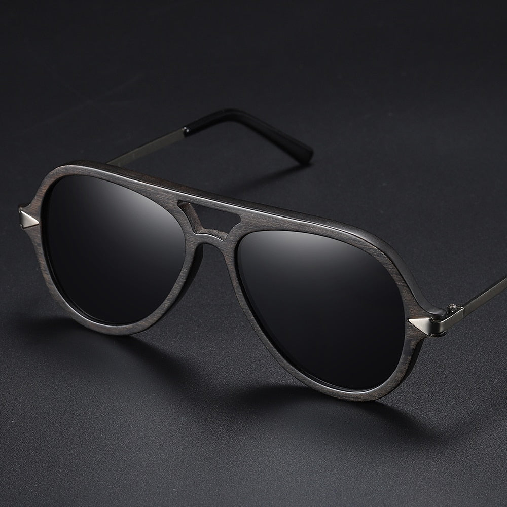 EZREAL Vintage Black Wood Frame Sunglasses Bamboo Galsses For Men Polarized UV Protection Handmade Wooden Sunglasses