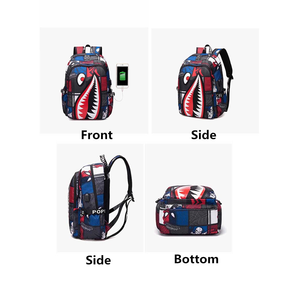 Anime backpack Elementary Bookbag Travel Rucksack Cartoon Shark Print Primary School Student Satchel Backpack