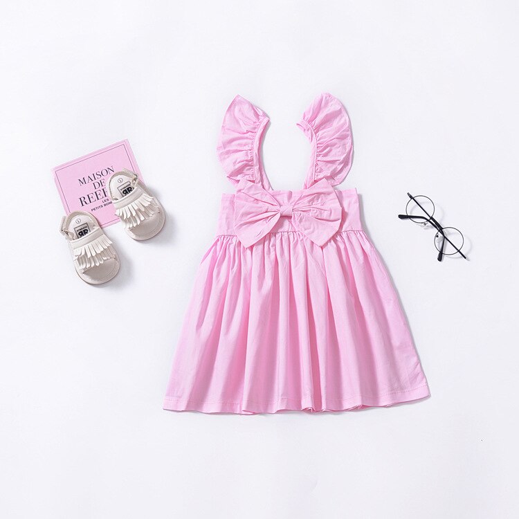Summer Cotton Baby Girls Dress Infant Girl Baby Flying Sleeves Bowknot Sleeveless Dress Princess Dresses Casual Clothes 0-3Y