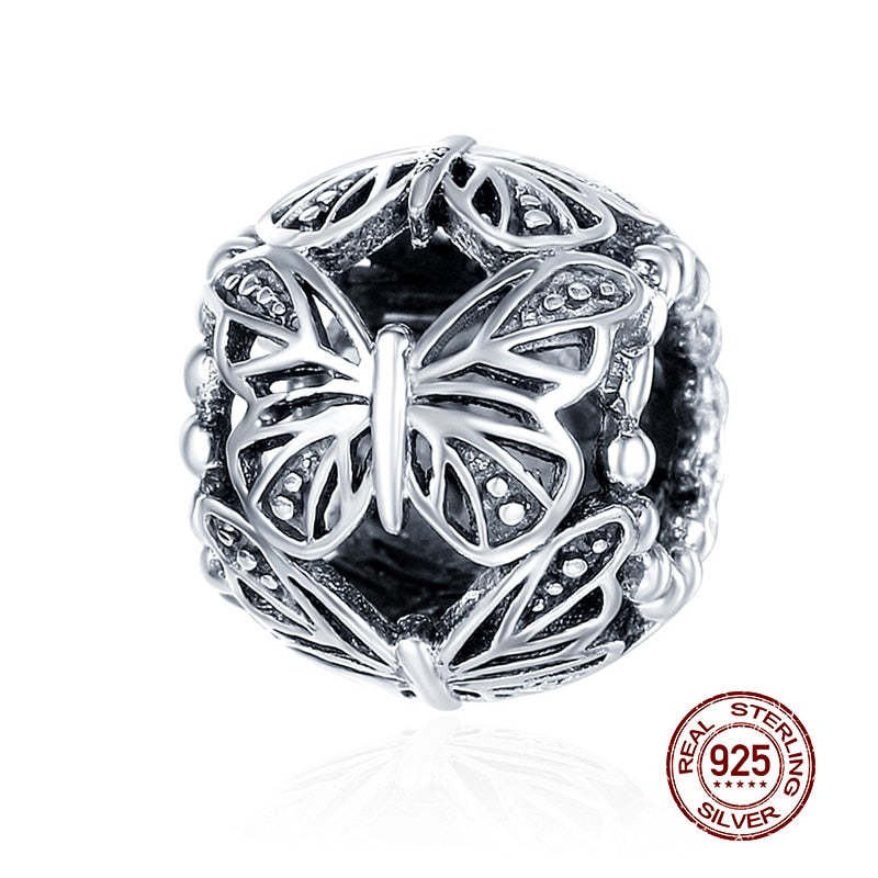 Round Charms Genuine 925 Sterling Silver Vintage Galaxy Openwork Beads Fit Original Bracelet Pendant Authentic Jewelry Women