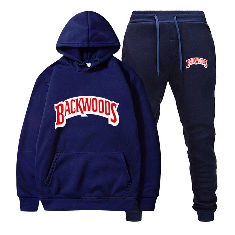 Fashion brand Backwoods Men's Set Fleece Hoodie Pant Thick Warm Tracksuit Sportswear Hooded Track Suits Male Sweatsuit Tracksuit