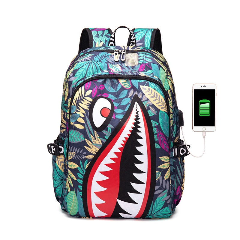 Anime backpack Elementary Bookbag Travel Rucksack Cartoon Shark Print Primary School Student Satchel Backpack