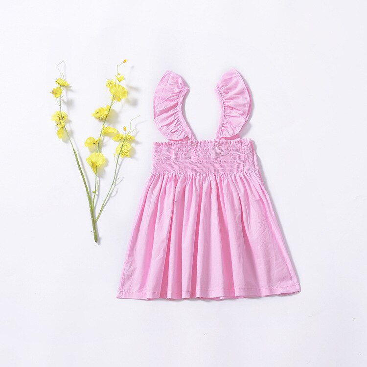 Summer Cotton Baby Girls Dress Infant Girl Baby Flying Sleeves Bowknot Sleeveless Dress Princess Dresses Casual Clothes 0-3Y