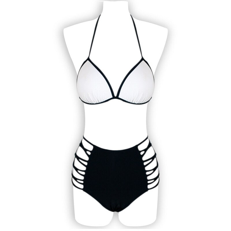 2pcs Bikini Set Padded Bra Women Push-up Highwaist Solid Swimwear Bandage Bathing Suit Swimsuit Swimming Suit