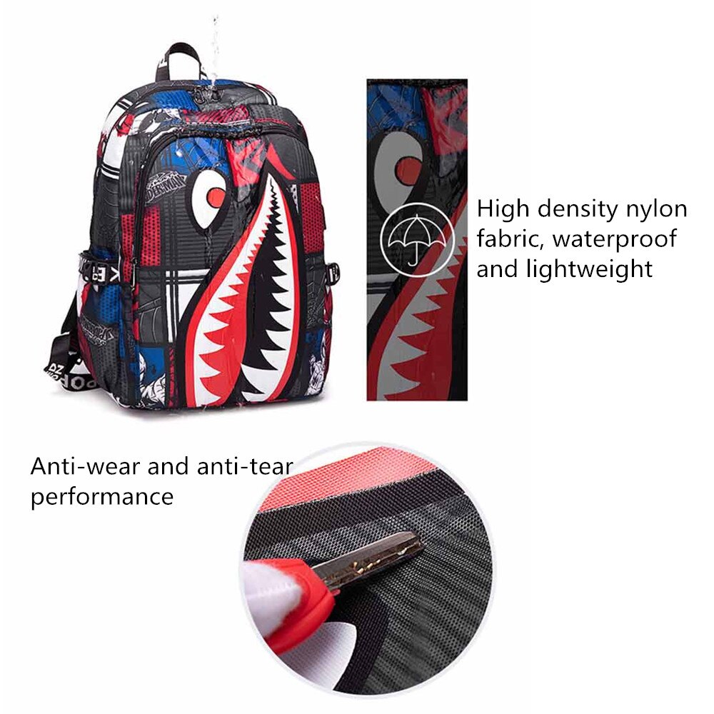 Anime backpack Elementary Bookbag Travel Rucksack Cartoon Shark Print Primary School Student Satchel Backpack