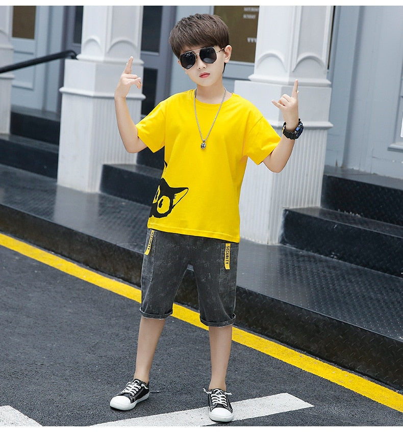 Sports Suit for Boys Clothes Sets Summer Cartoon Teenage Boy Clothing Set Kids Tracksuit Children Shorts