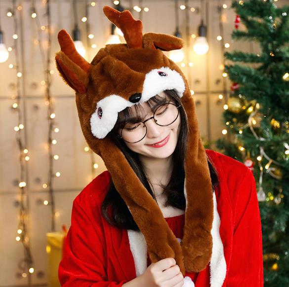 Cute Bunny Ears Hat Moving Pikachu Rabbit Soft Jumping Up Cap Funny Toy Girls Cartoon Kawaii Plush Hat Toys Gift for Adult Kids