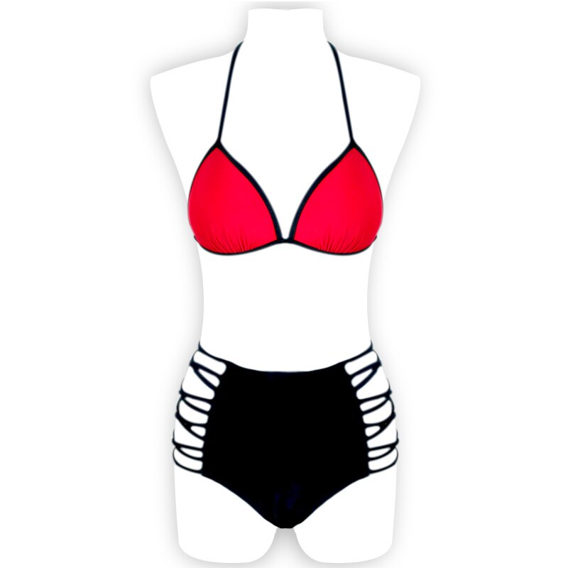 2pcs Bikini Set Padded Bra Women Push-up Highwaist Solid Swimwear Bandage Bathing Suit Swimsuit Swimming Suit