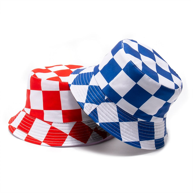 FOXMOTHER New Fashion Black Red Blue Plaid Check Bucket Hats Hip Hop Mens Panama Fisherman Caps