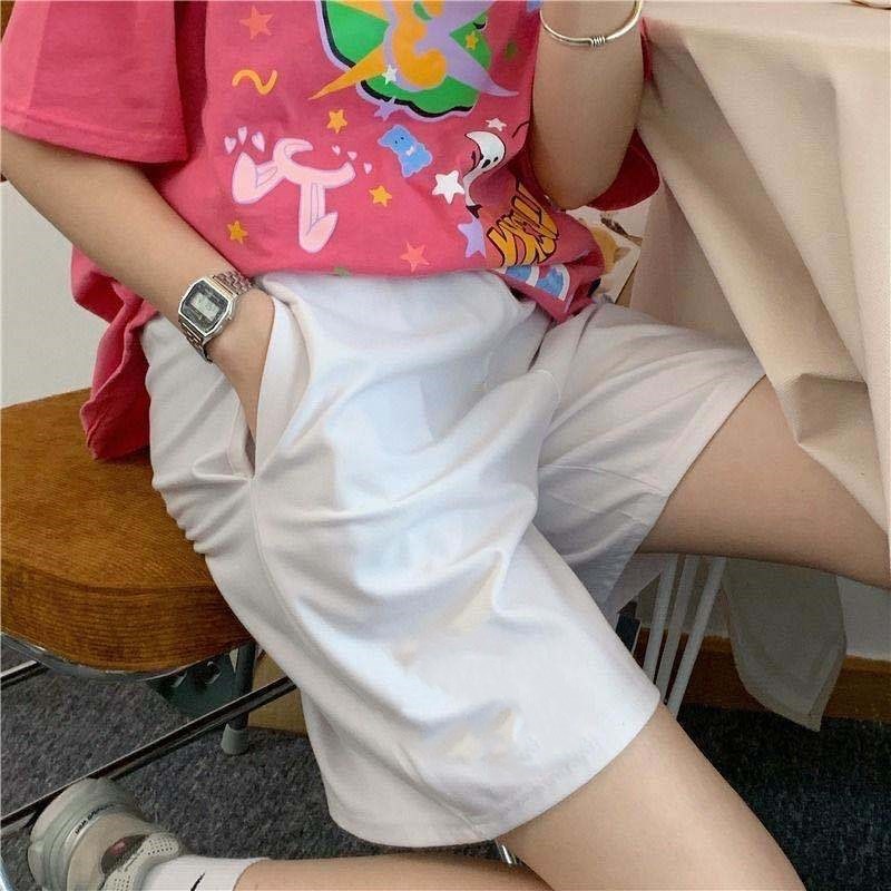 Summer Shorts Women Elasticity Lovely Girls Style Sweet Students Harajuku Simple Pure Gray Oversize Trousers Female