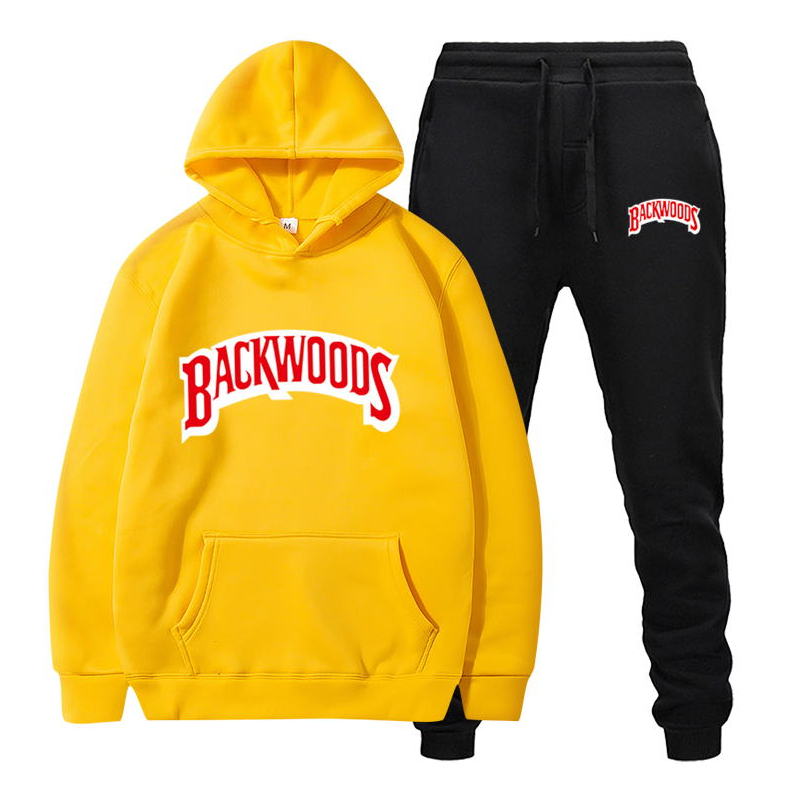 Fashion brand Backwoods Men's Set Fleece Hoodie Pant Thick Warm Tracksuit Sportswear Hooded Track Suits Male Sweatsuit Tracksuit