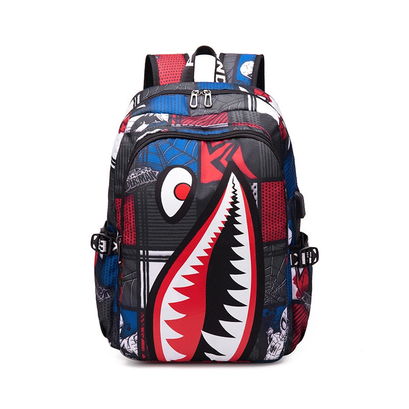Anime backpack Elementary Bookbag Travel Rucksack Cartoon Shark Print Primary School Student Satchel Backpack