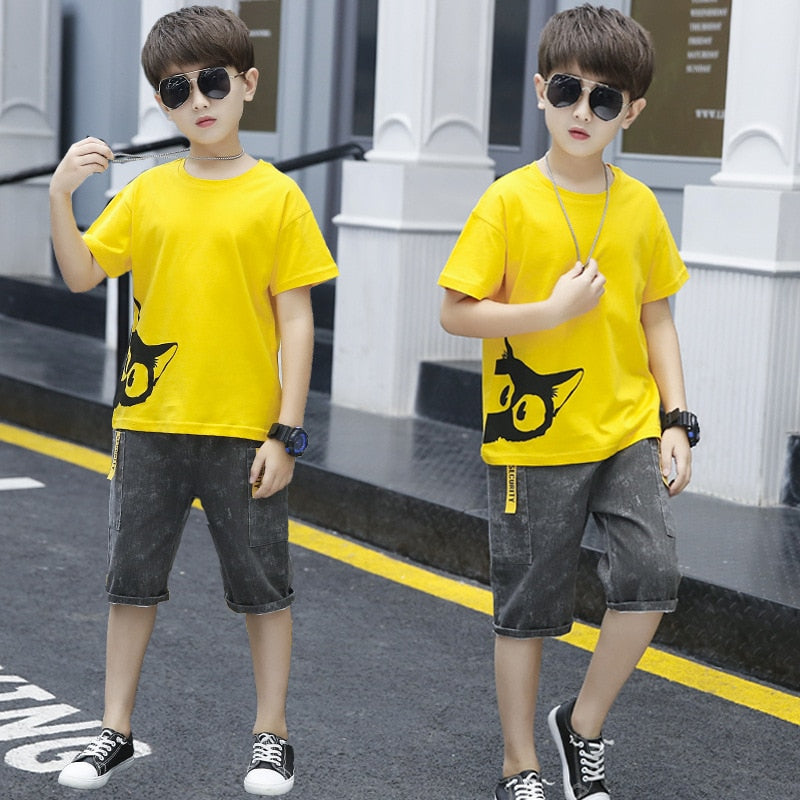Sports Suit for Boys Clothes Sets Summer Cartoon Teenage Boy Clothing Set Kids Tracksuit Children Shorts