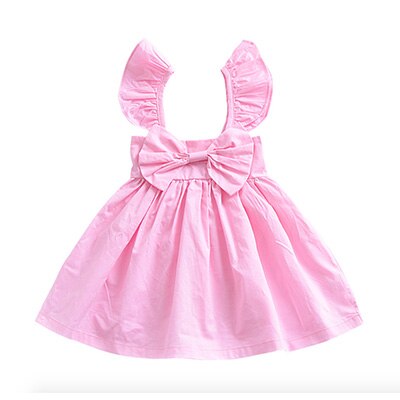 Summer Cotton Baby Girls Dress Infant Girl Baby Flying Sleeves Bowknot Sleeveless Dress Princess Dresses Casual Clothes 0-3Y