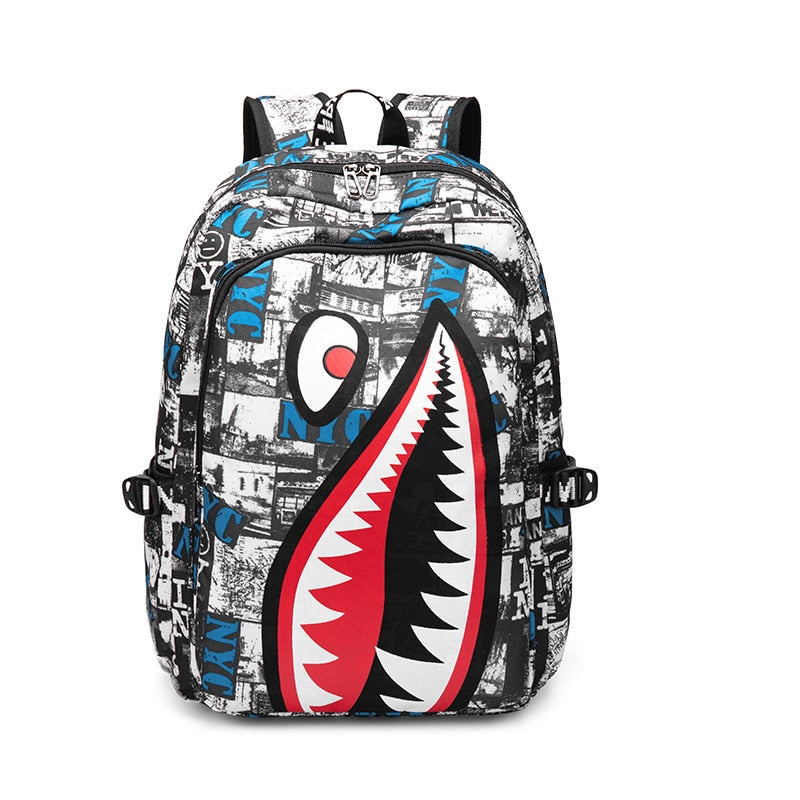 Anime backpack Elementary Bookbag Travel Rucksack Cartoon Shark Print Primary School Student Satchel Backpack