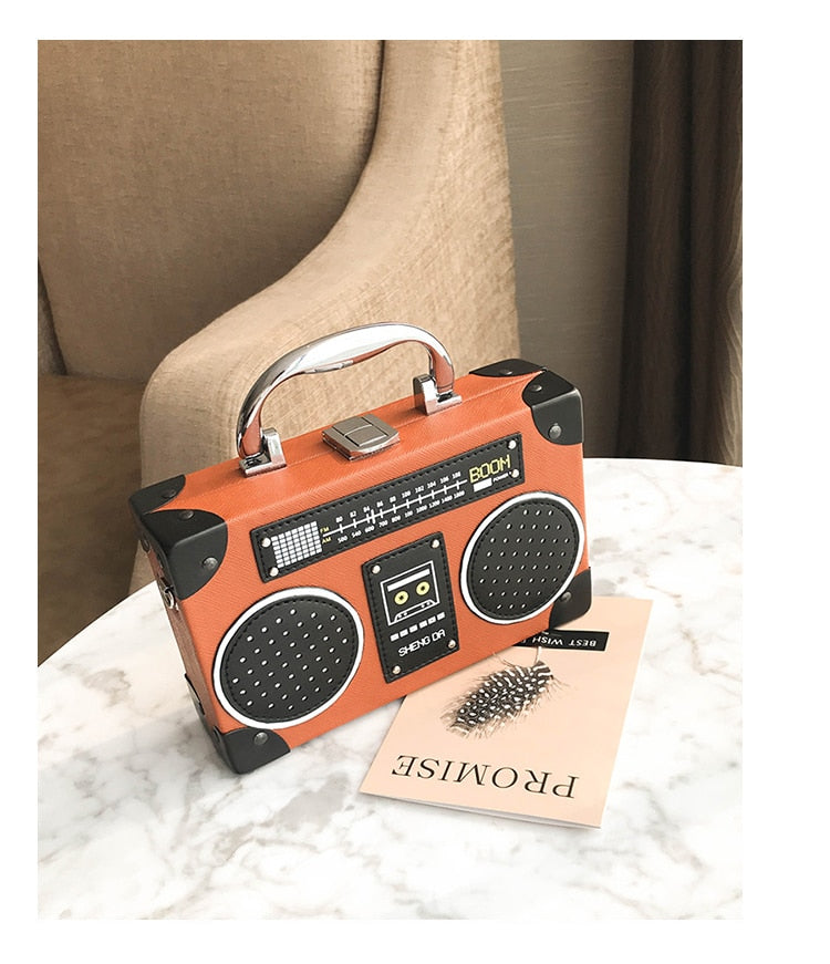 Black Radio Style Shoulder Bag Fashion Box Handbags Women's Purses Party Clutch Bag Crossbody Bag Pu Leather