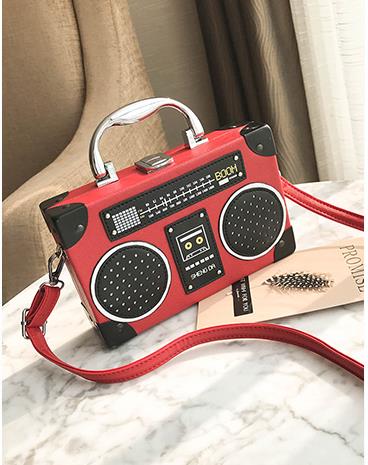 Black Radio Style Shoulder Bag Fashion Box Handbags Women's Purses Party Clutch Bag Crossbody Bag Pu Leather