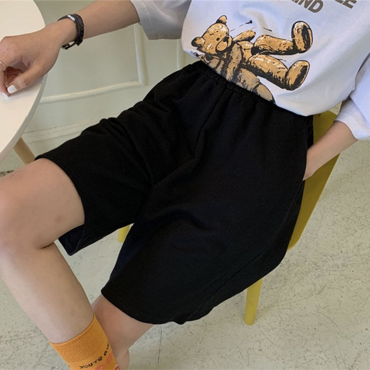 Summer Shorts Women Elasticity Lovely Girls Style Sweet Students Harajuku Simple Pure Gray Oversize Trousers Female