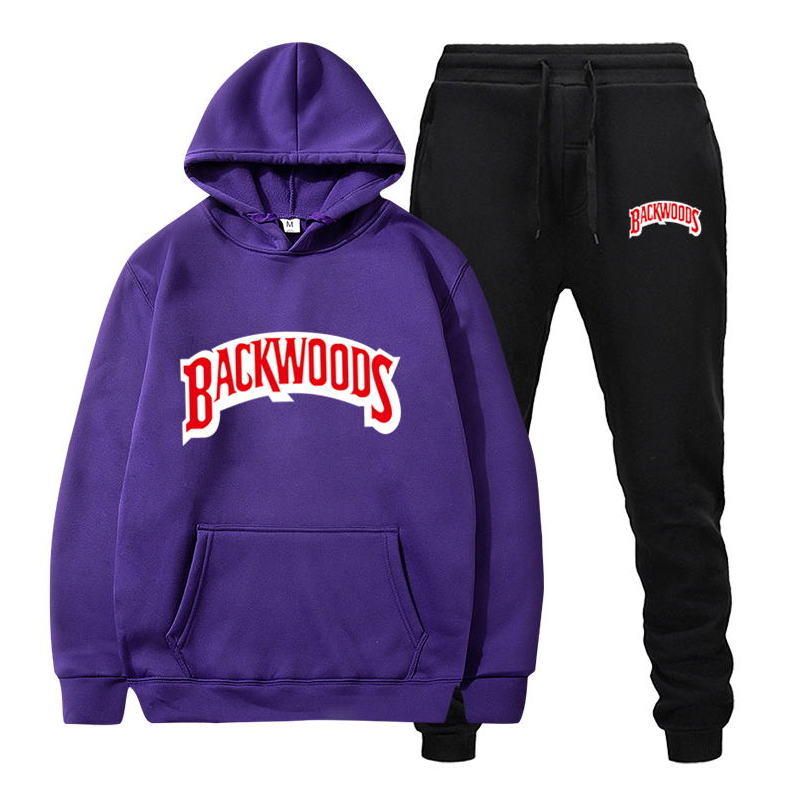 Fashion brand Backwoods Men's Set Fleece Hoodie Pant Thick Warm Tracksuit Sportswear Hooded Track Suits Male Sweatsuit Tracksuit