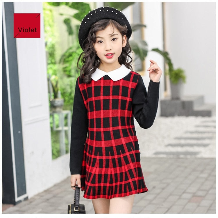Winter sweater Dress for Girls knitting Dress Teenager Girls Clothing Long Sleeve Fall Clothes Slim Pleated A-line Dress 4-14 y