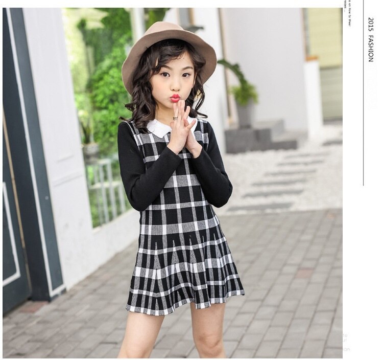 Winter sweater Dress for Girls knitting Dress Teenager Girls Clothing Long Sleeve Fall Clothes Slim Pleated A-line Dress 4-14 y