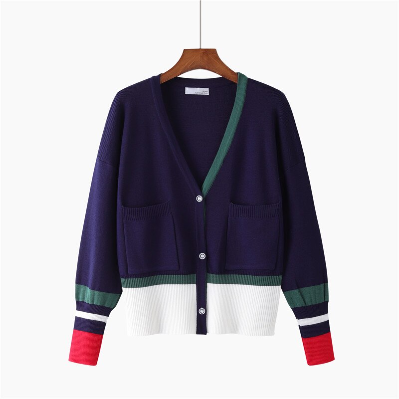 HLBCBG High Quality Fashion Designer Cardigan Long sleeve Single Breasted Contrast Color Button Knitted Sweaters