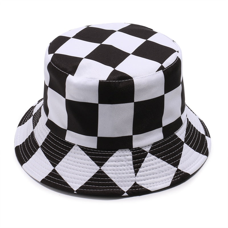 FOXMOTHER New Fashion Black Red Blue Plaid Check Bucket Hats Hip Hop Mens Panama Fisherman Caps