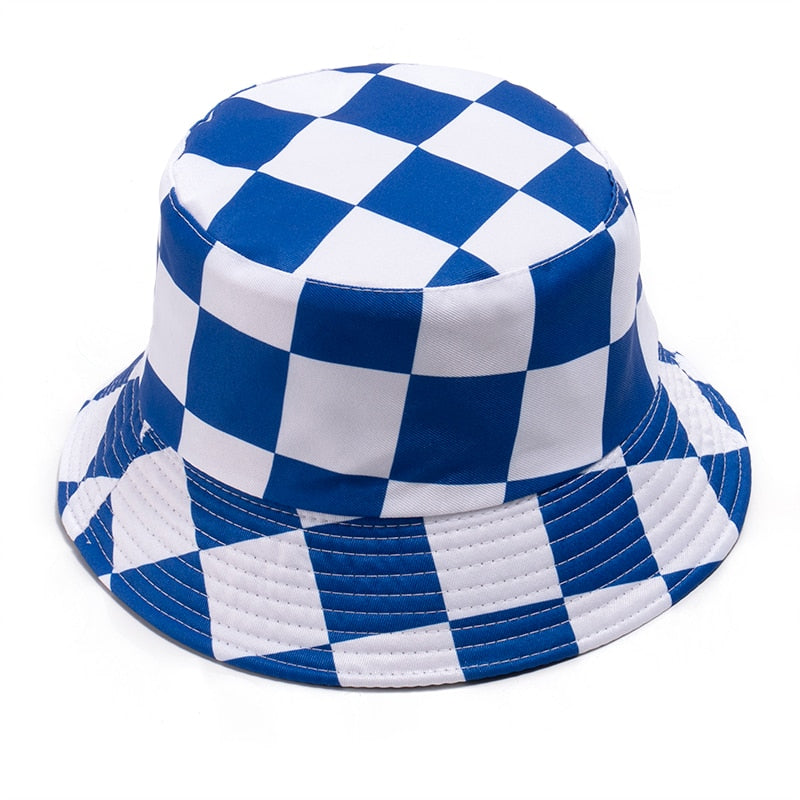 FOXMOTHER New Fashion Black Red Blue Plaid Check Bucket Hats Hip Hop Mens Panama Fisherman Caps