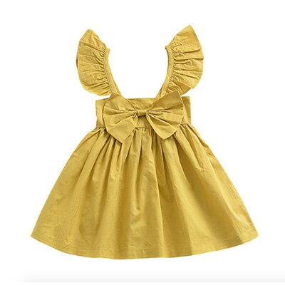 Summer Cotton Baby Girls Dress Infant Girl Baby Flying Sleeves Bowknot Sleeveless Dress Princess Dresses Casual Clothes 0-3Y