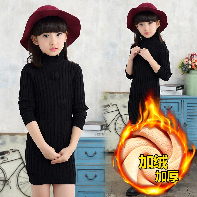 Winter sweater Dress for Girls knitting Dress Teenager Girls Clothing Long Sleeve Fall Clothes Slim Pleated A-line Dress 4-14 y