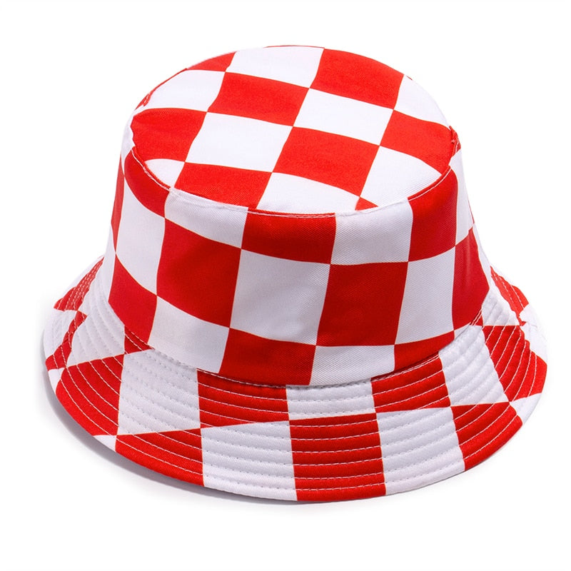 FOXMOTHER New Fashion Black Red Blue Plaid Check Bucket Hats Hip Hop Mens Panama Fisherman Caps