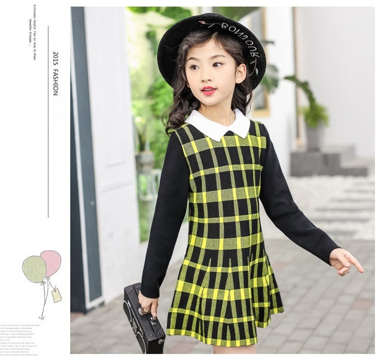 Winter sweater Dress for Girls knitting Dress Teenager Girls Clothing Long Sleeve Fall Clothes Slim Pleated A-line Dress 4-14 y