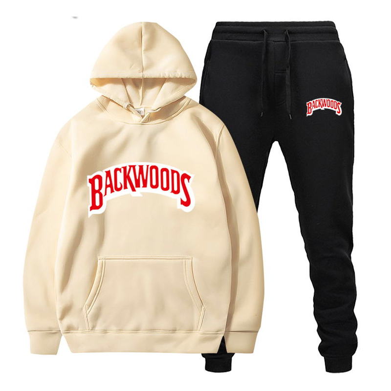 Fashion brand Backwoods Men's Set Fleece Hoodie Pant Thick Warm Tracksuit Sportswear Hooded Track Suits Male Sweatsuit Tracksuit